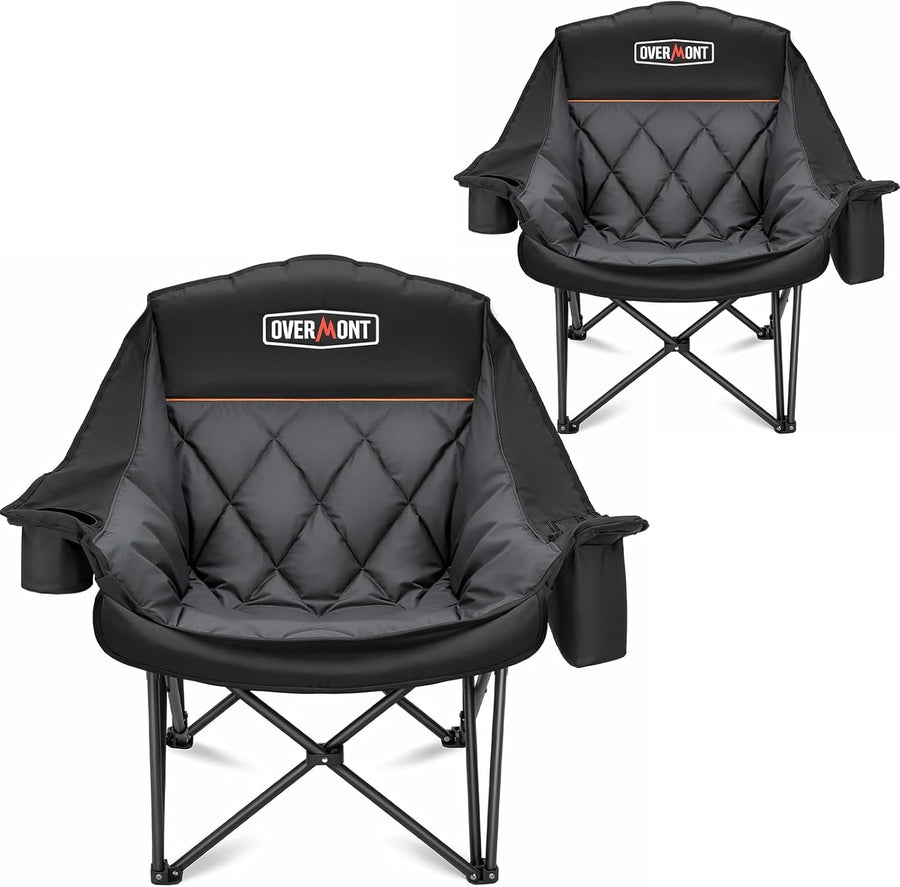 Oversized XL Camping Chairs 2 Pack 450lb Padded Black
