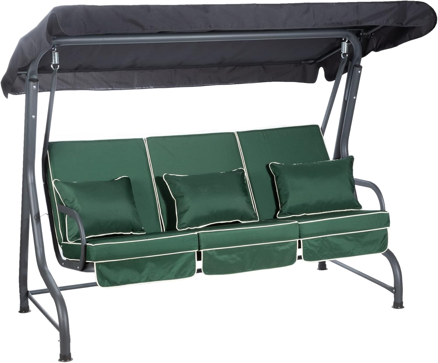 3 Seater Garden Swing Seat Green Canopy Cushions Heavy Duty 250kg