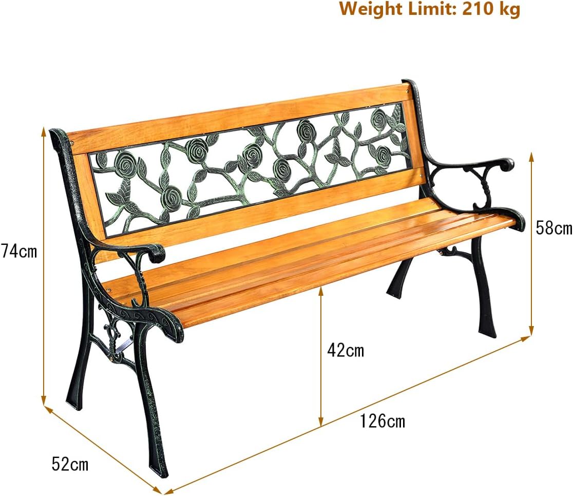 3 Seater Wooden Garden Bench Cast Iron Frame Patio Seat