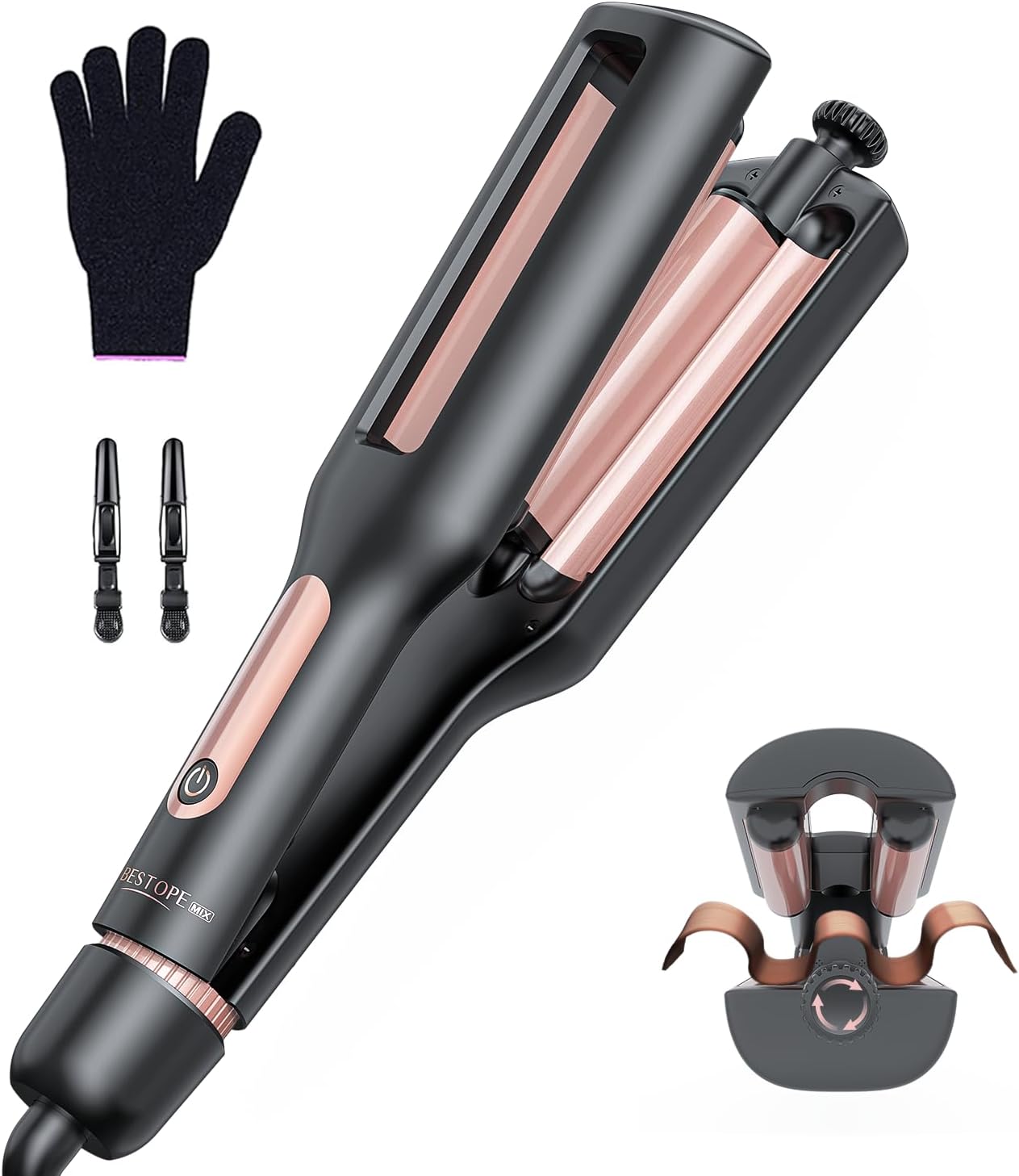4 in 1 Adjustable Wave Curling Iron 22-38mm Ceramic Ionic Beach Hair Waver
