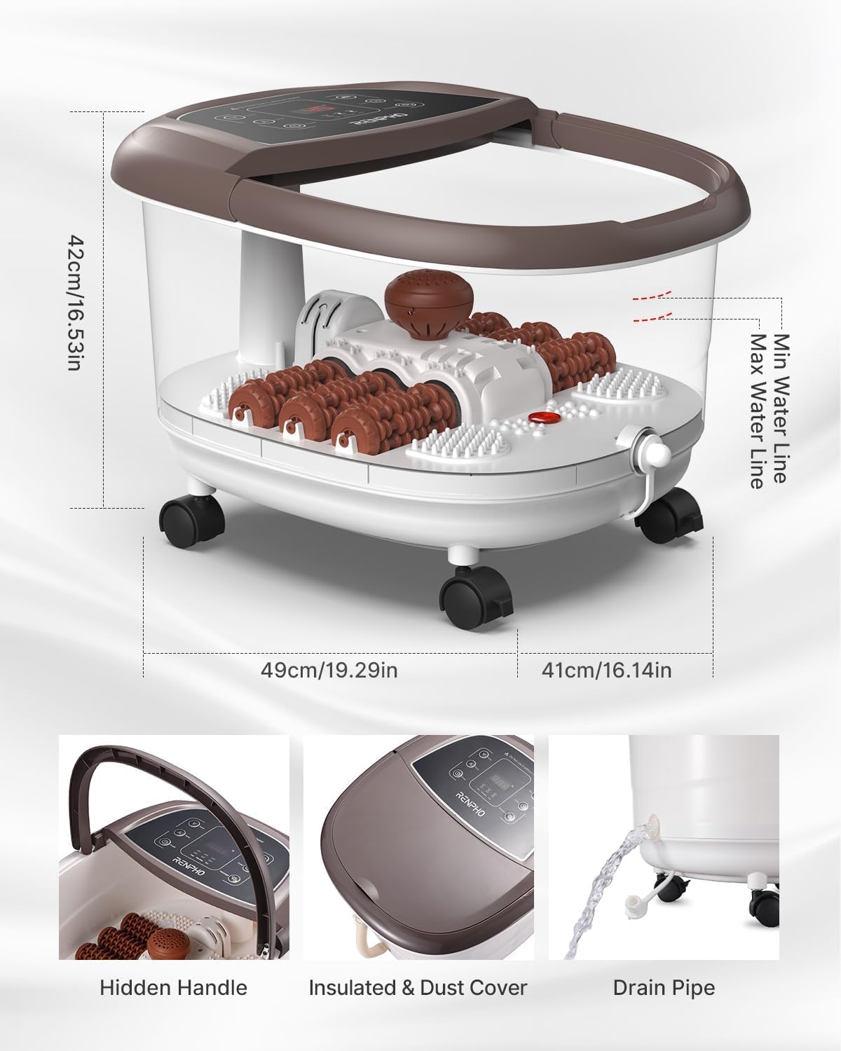 Heated Foot Spa Massager Auto Rollers Bubble Jets Timer Temp Control