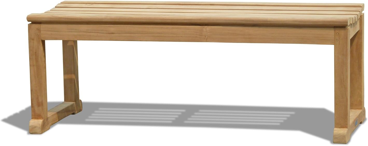 Teak Backless Garden Bench 2 Seater Outdoor Patio Seat 120cm