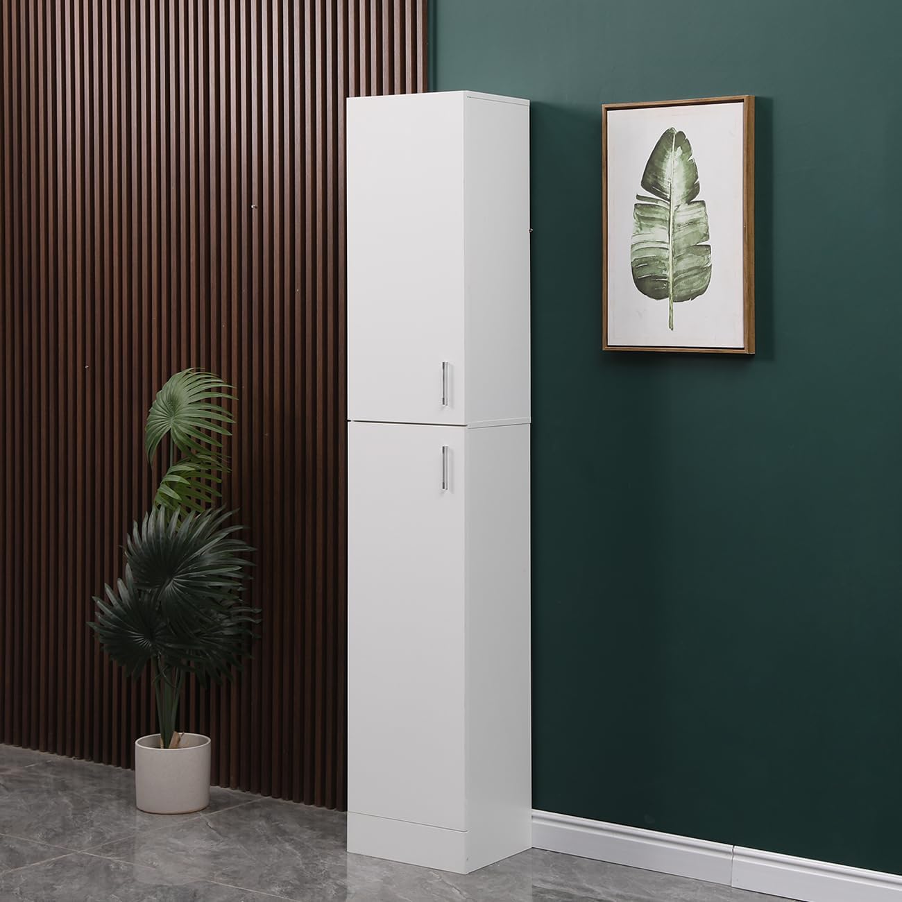 Tall Slim Storage Cabinet White High Gloss Shelves Door Unit