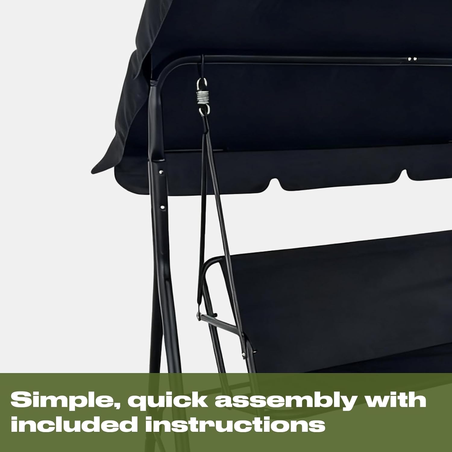 Black 3 Seater Garden Swing Bench with Canopy