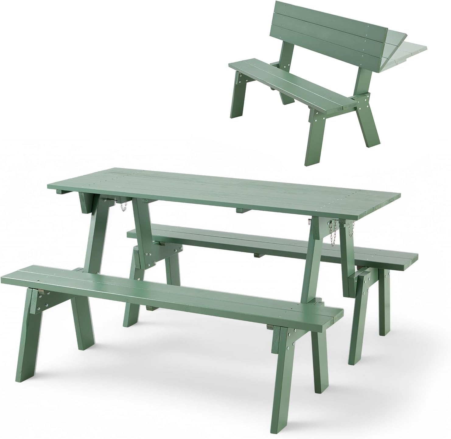 3 in 1 Wooden Picnic Table Bench Set Convertible Folding Garden