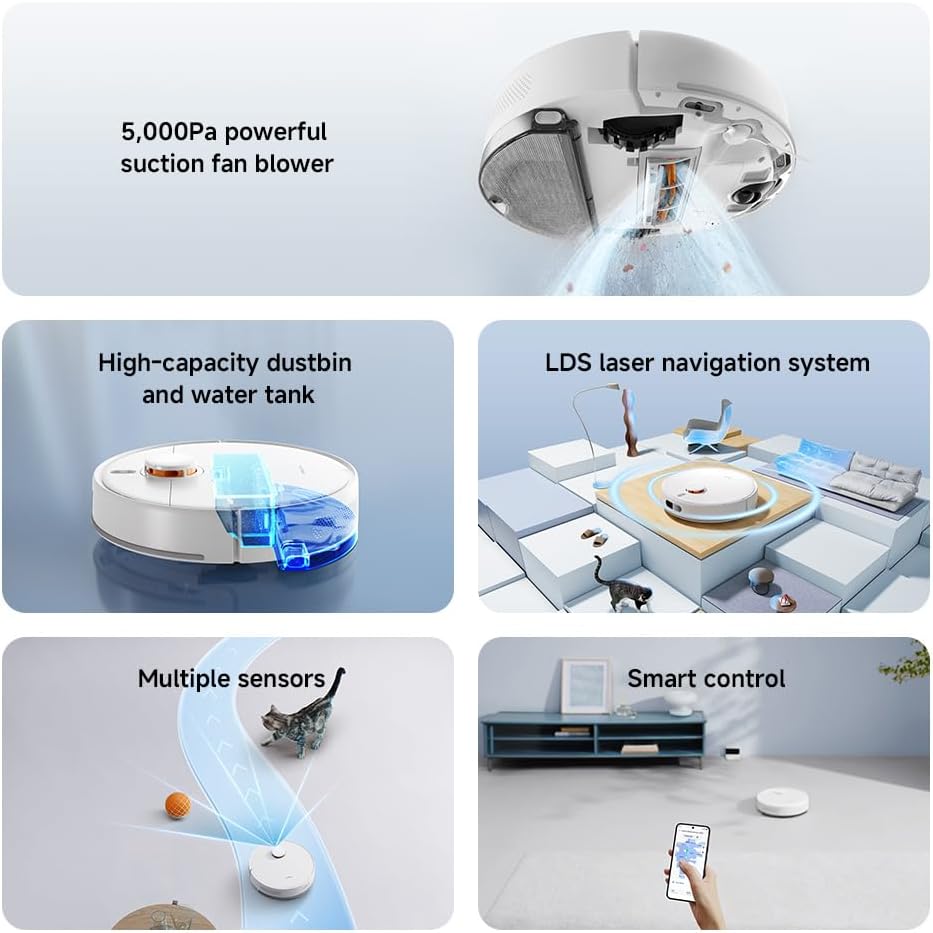 Robot Vacuum Mop 5000Pa LiDAR Mapping WiFi App Pet Hair