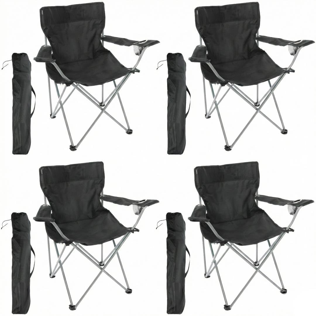4 Pack Black Folding Camping Chairs with Cup Holder