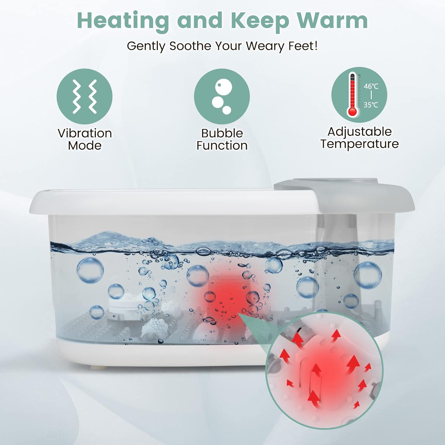 Heated Foot Spa Massager Bubble Vibration Rollers Pedicure
