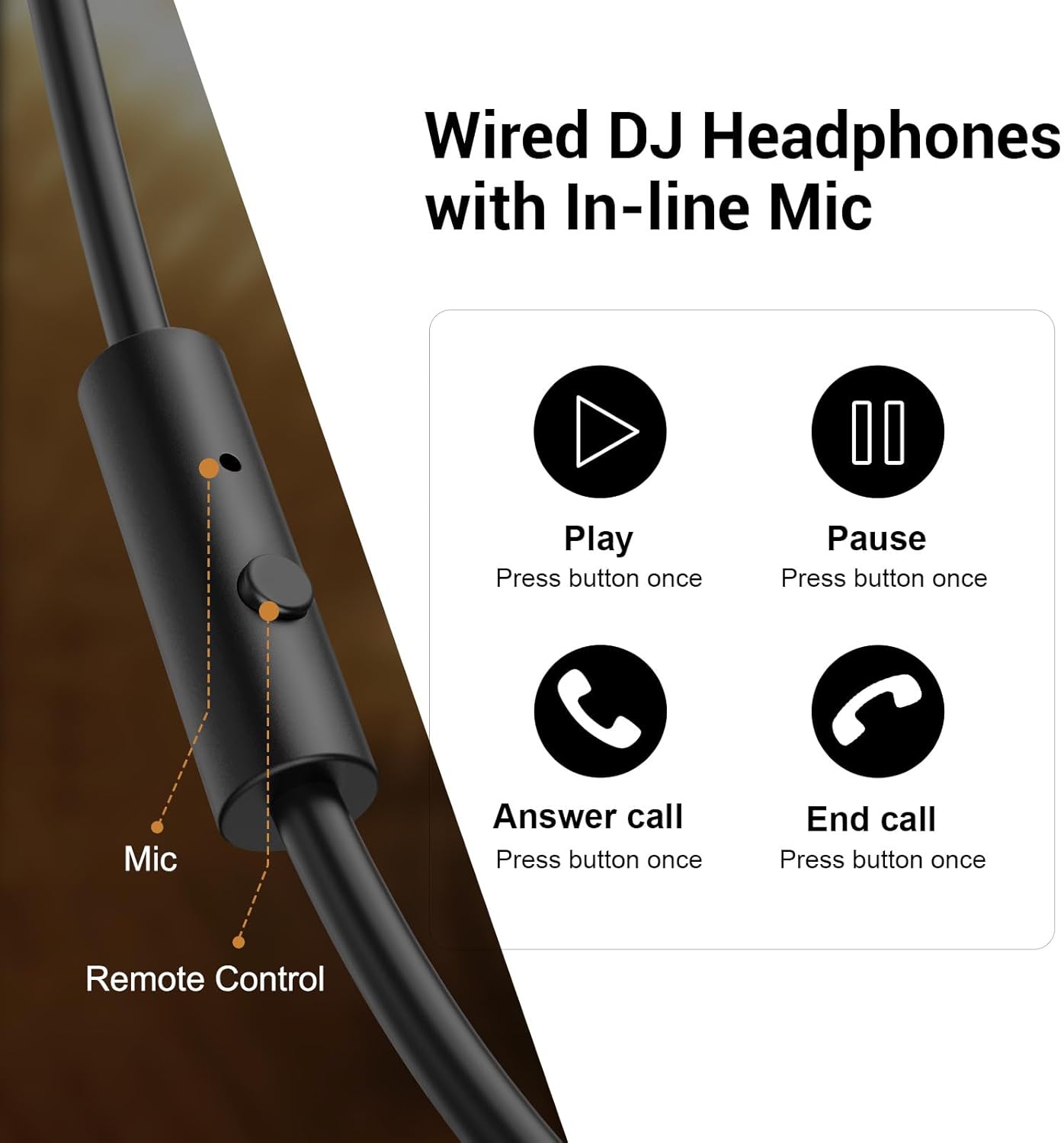 Wired Over Ear Studio Headphones 50mm Drivers Bass Boost DJ Monitor