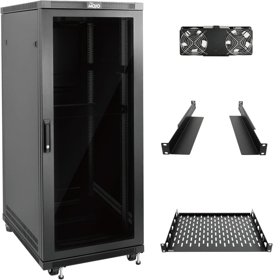 27U Server Rack Cabinet 800mm Glass Door Flat Pack