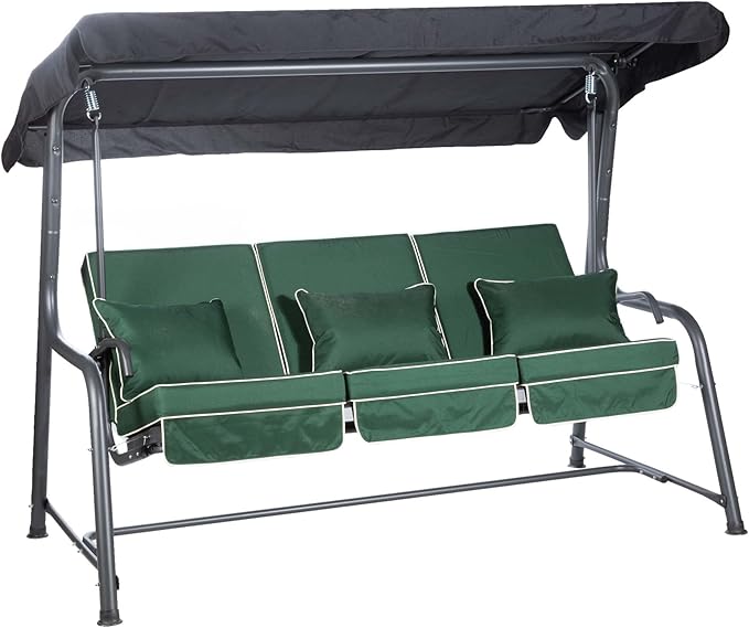 3 Seater Reclining Garden Swing Bed Green Canopy Cushions