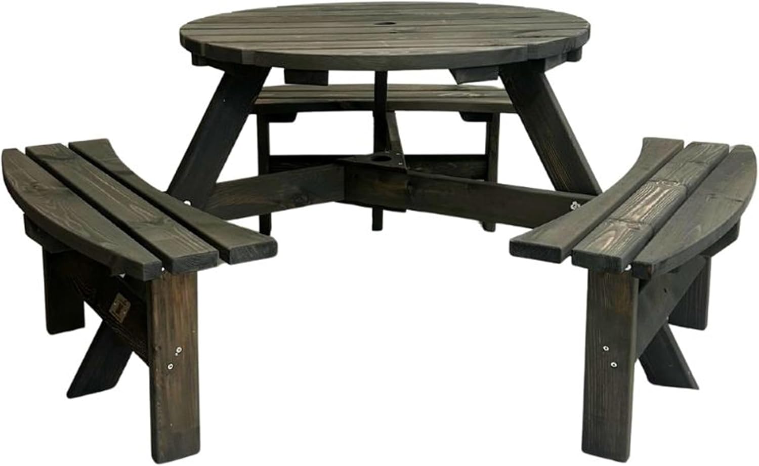 6 Seater Round Wooden Picnic Table with Benches Parasol Hole 170cm