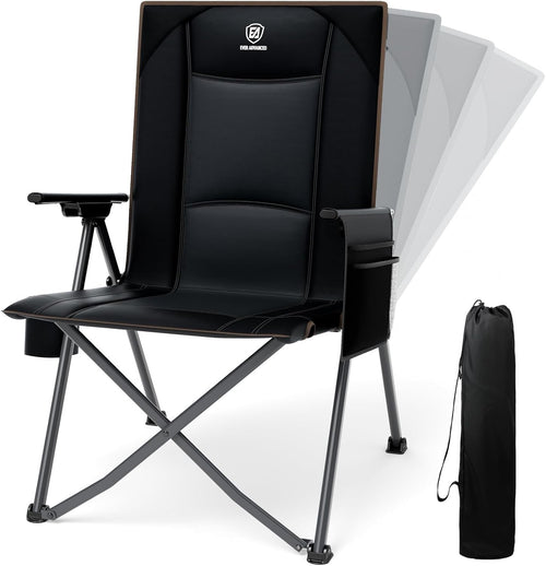 Reclining Camping Chair Heavy Duty 350lb Black
