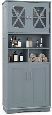 Tall Storage Cabinet Grey Adjustable Shelf Door Unit