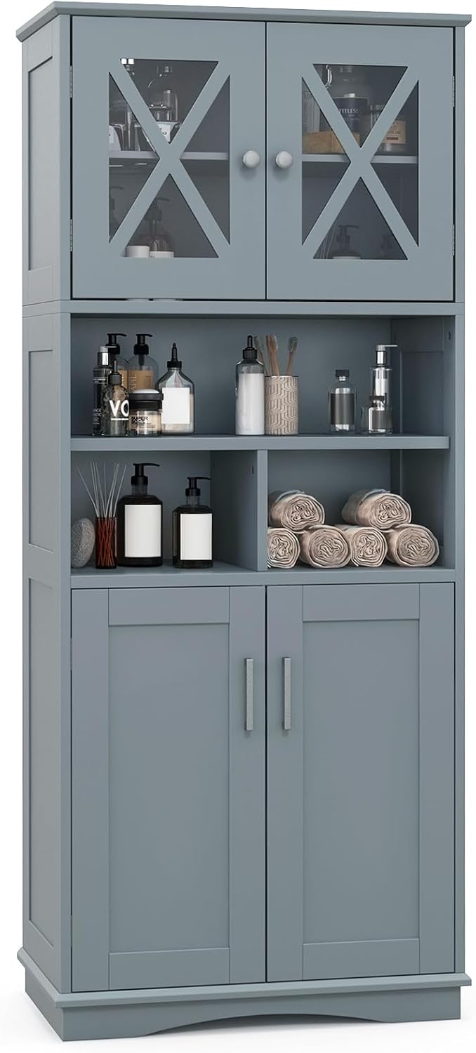 Tall Storage Cabinet Grey Adjustable Shelf Door Unit