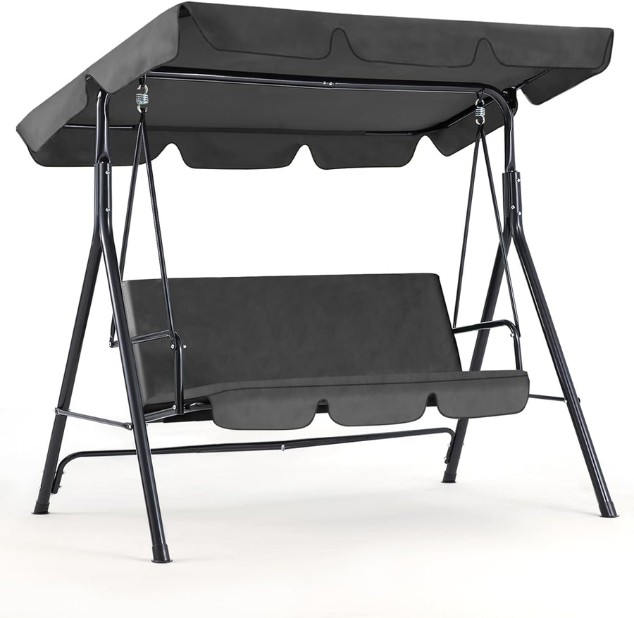 Grey 3 Seater Garden Swing Chair with Canopy