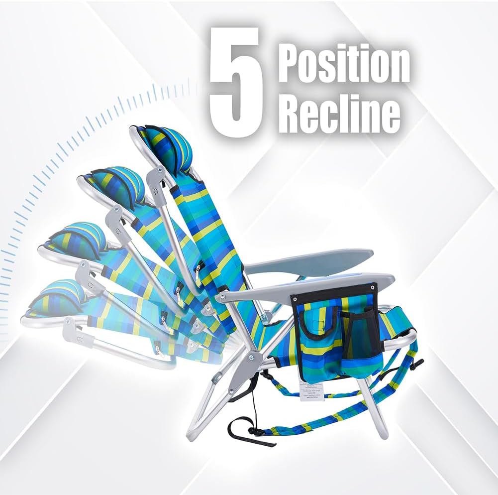 Reclining Beach Chair 4 Position Backpack Multi Striped