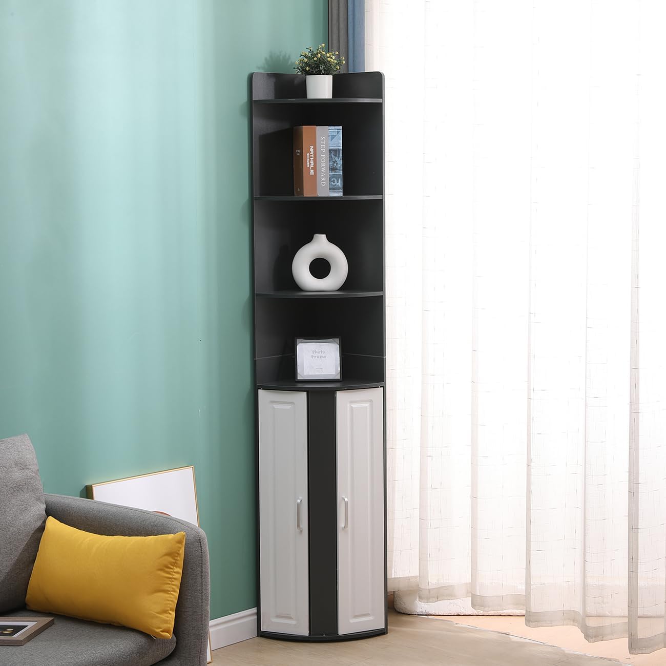 Corner Tall Bathroom Cabinet Black White Slim Storage Unit