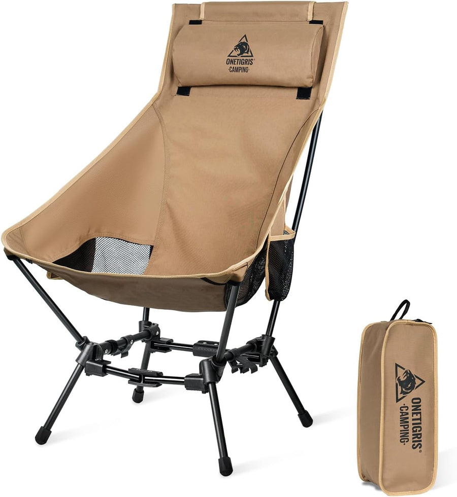 Compact Folding Camping Chair Cushion 150KG Brown