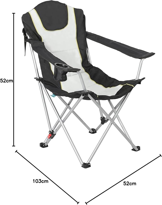 Reclining Foldable Camping Chair with Cup Holder Black