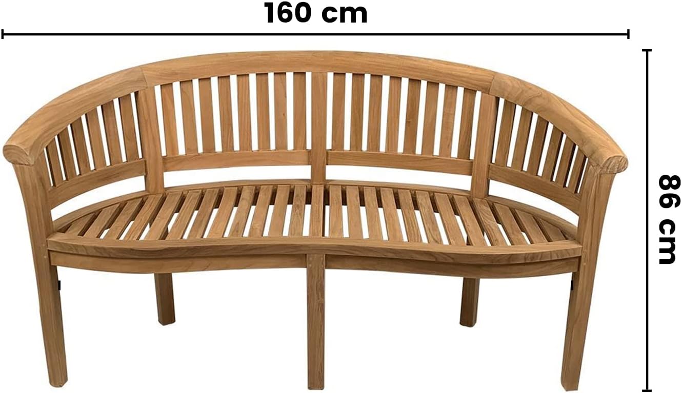 Teak Wood Banana Garden Bench w/ Cushion Curved Patio Seat 168cm Vertical