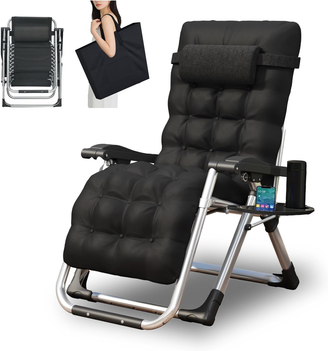 Zero Gravity Reclining Chair Folding Sun Lounger Black 200KG