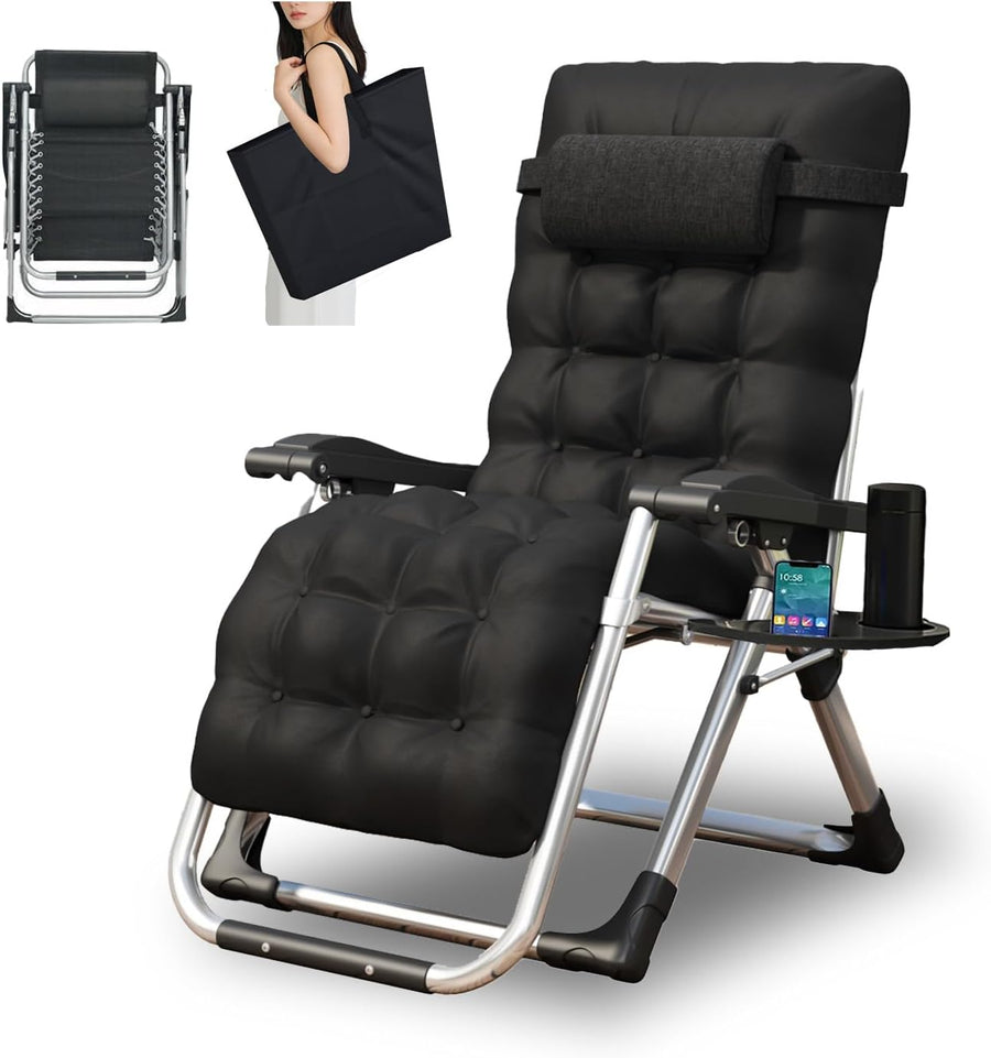 Zero Gravity Reclining Chair Folding Sun Lounger Black 200KG