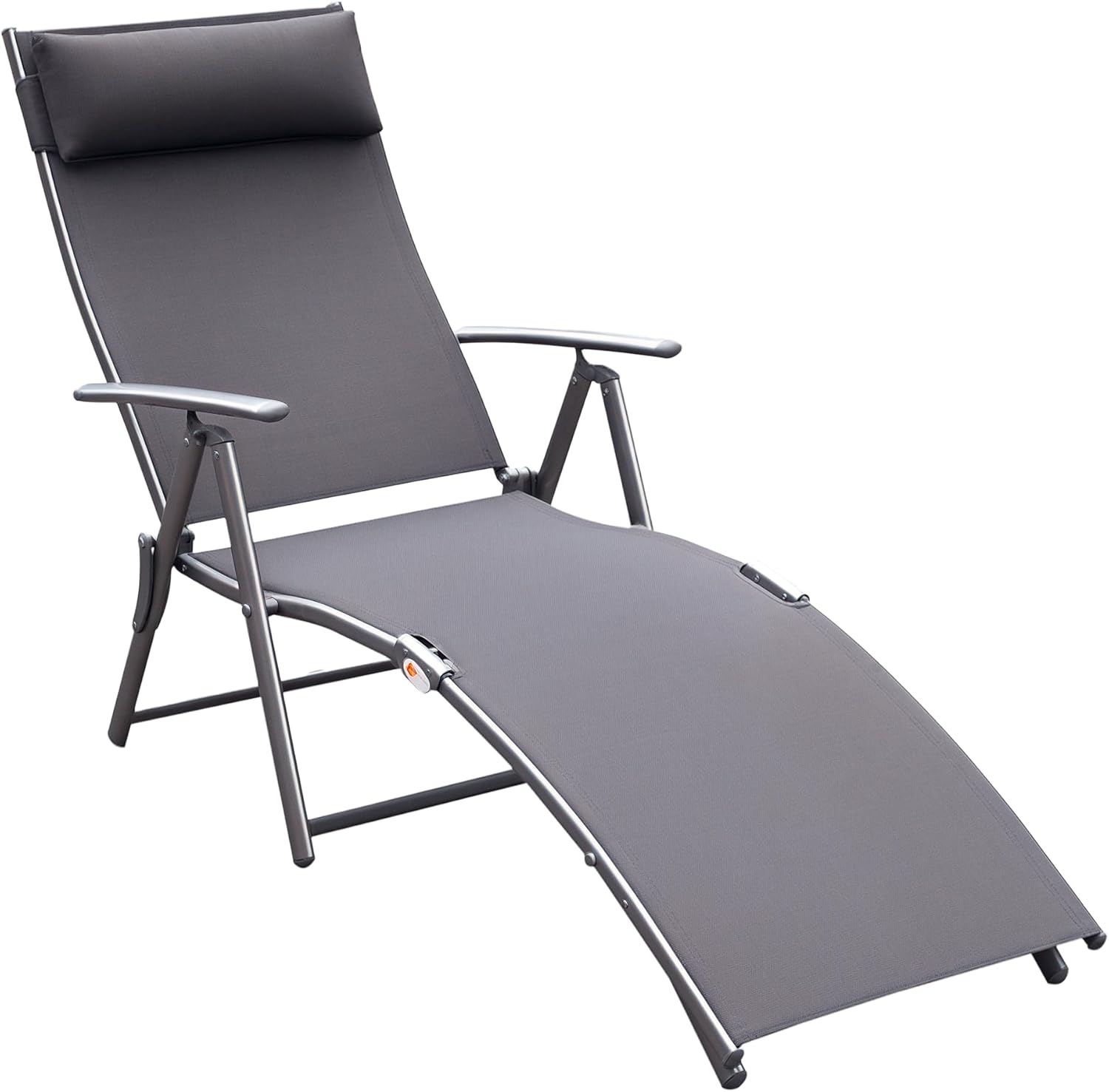 7 Level Folding Sun Lounger Recliner with Headrest Grey