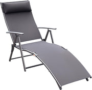 7 Level Folding Sun Lounger Recliner with Headrest Grey