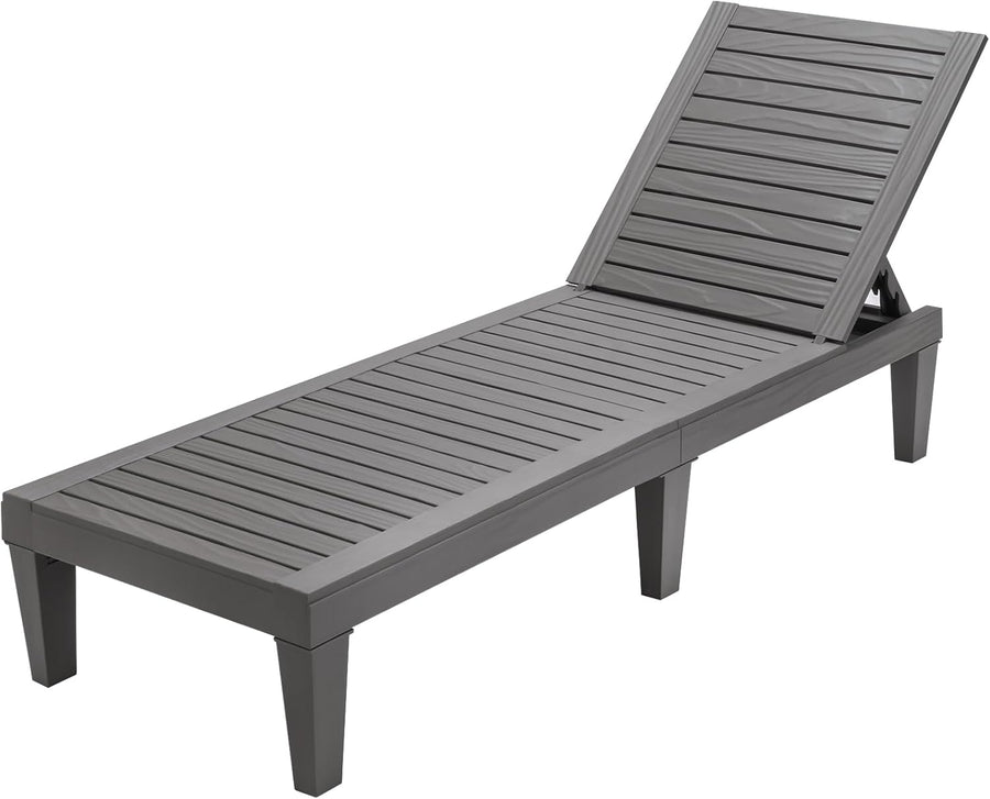 Sun Lounger 5 Position Recliner Chair Grey Wood Effect