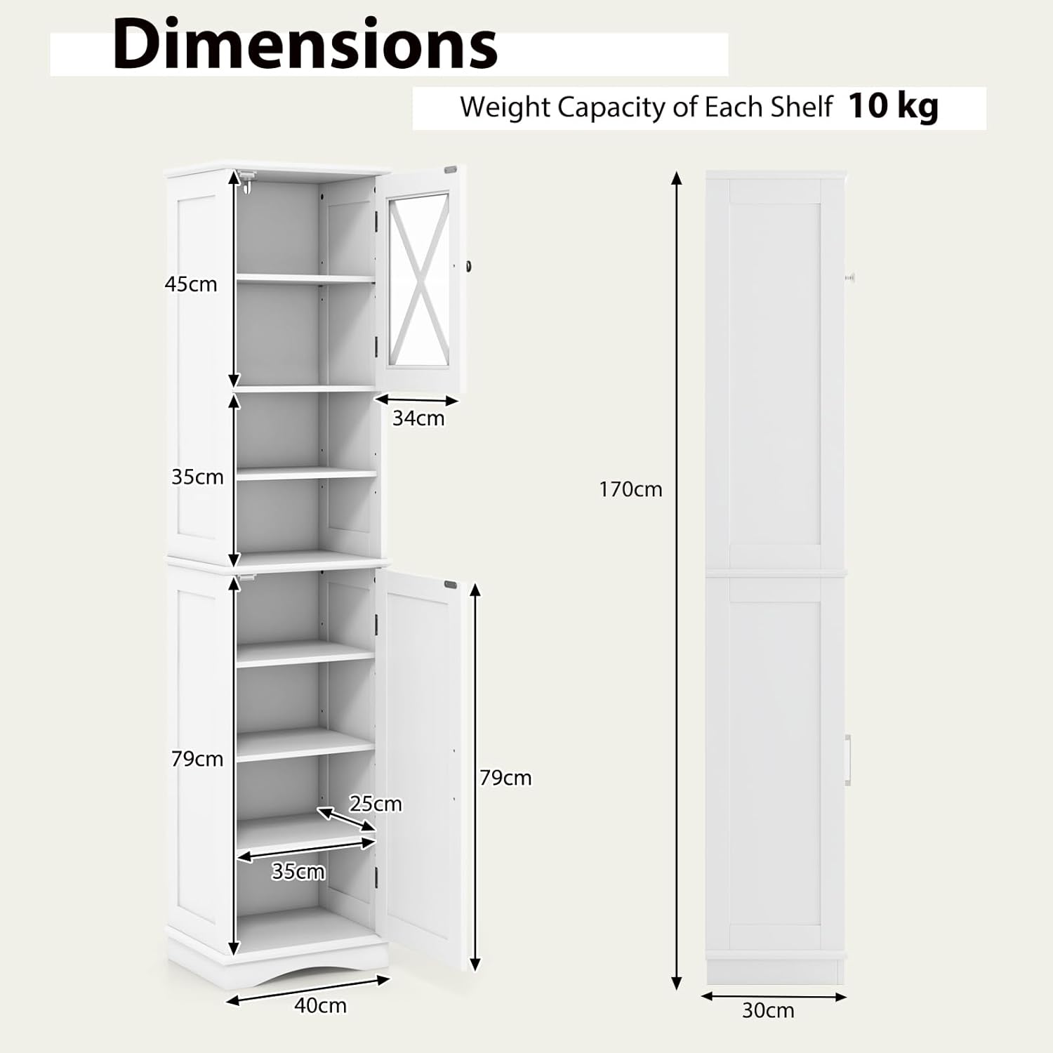 White Tallboy Bathroom Cupboard Open Shelf Storage Cabinet