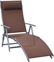 Heavy Duty Folding Sun Lounger 7 Level Recliner Brown