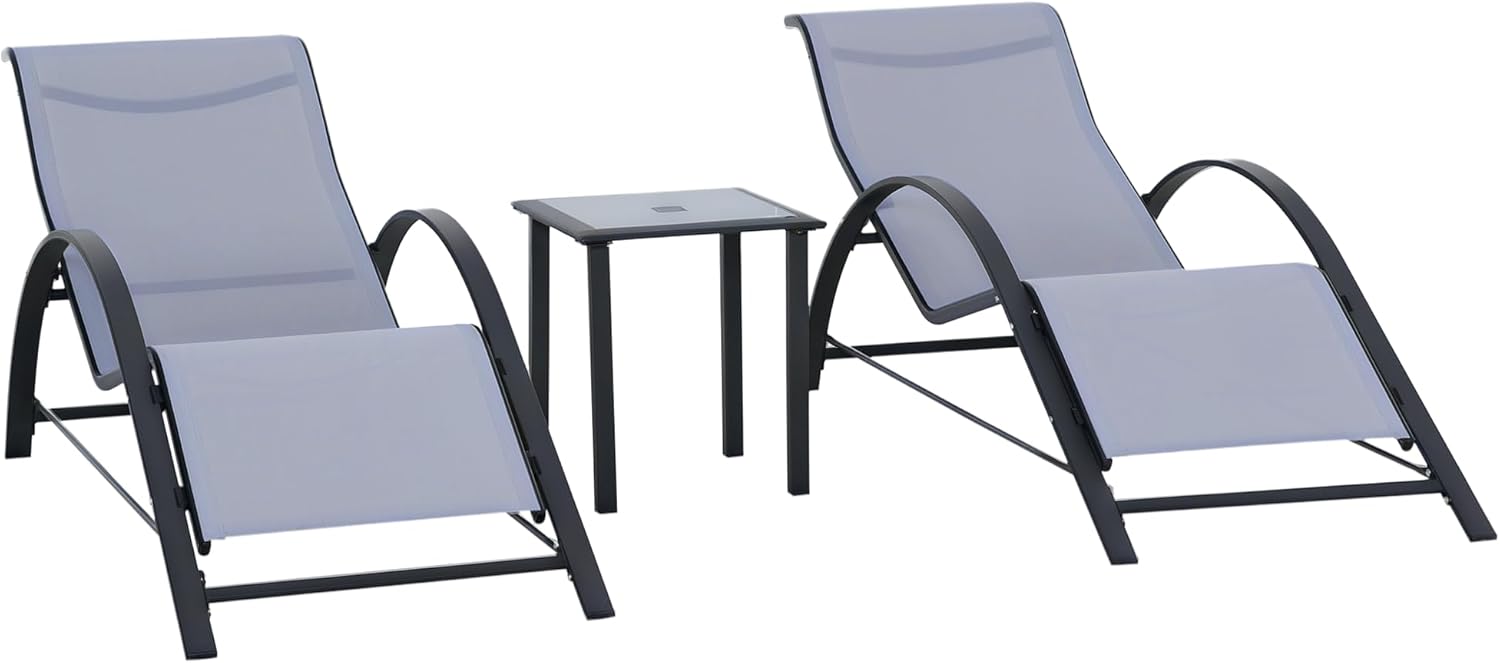 3 Piece Sun Lounger Set Recliner Chairs with Table Grey
