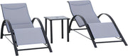 3 Piece Sun Lounger Set Recliner Chairs with Table Grey