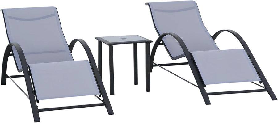 3 Piece Sun Lounger Set Recliner Chairs with Table Grey