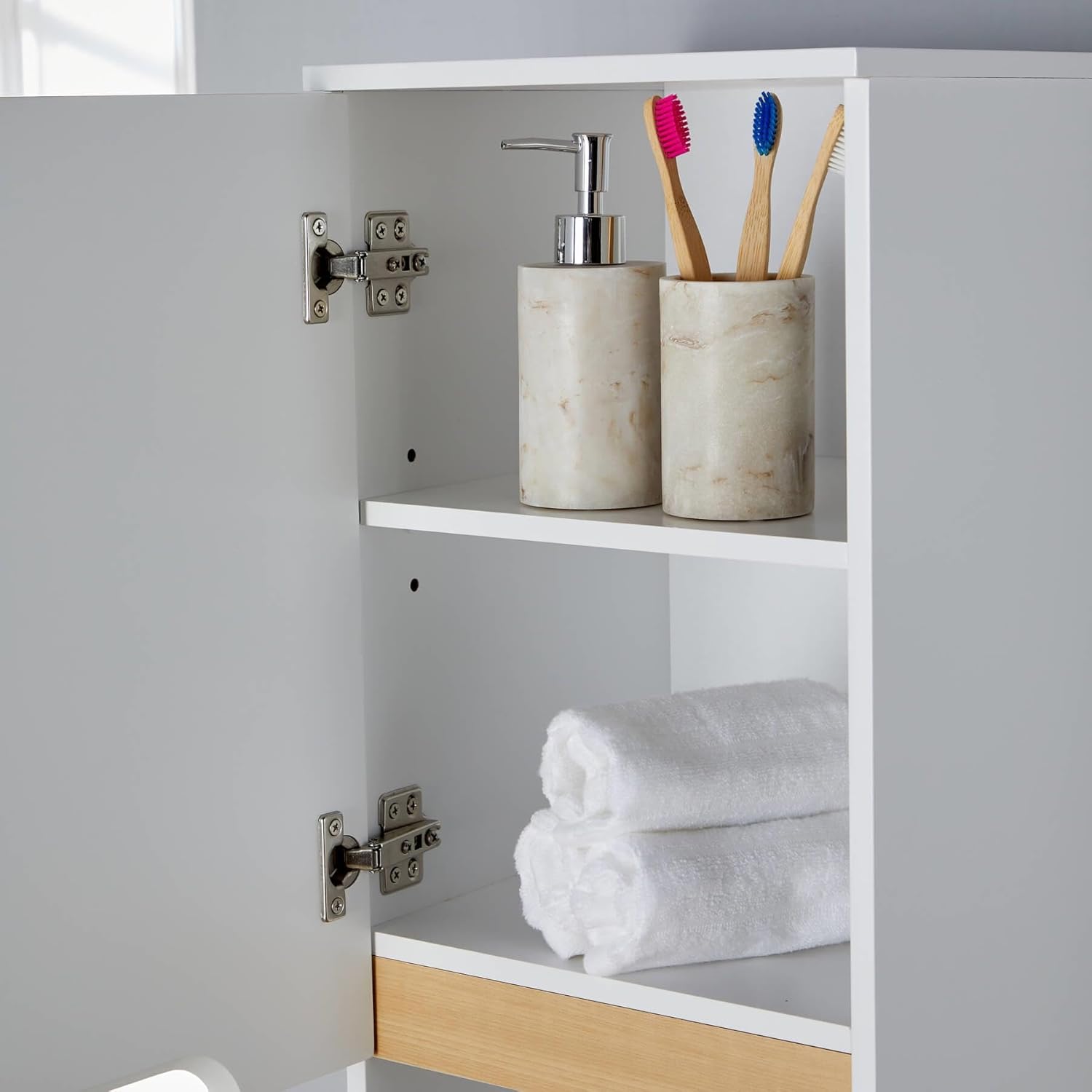 Slim Bathroom Tall Cabinet 6 Shelf Storage Unit White