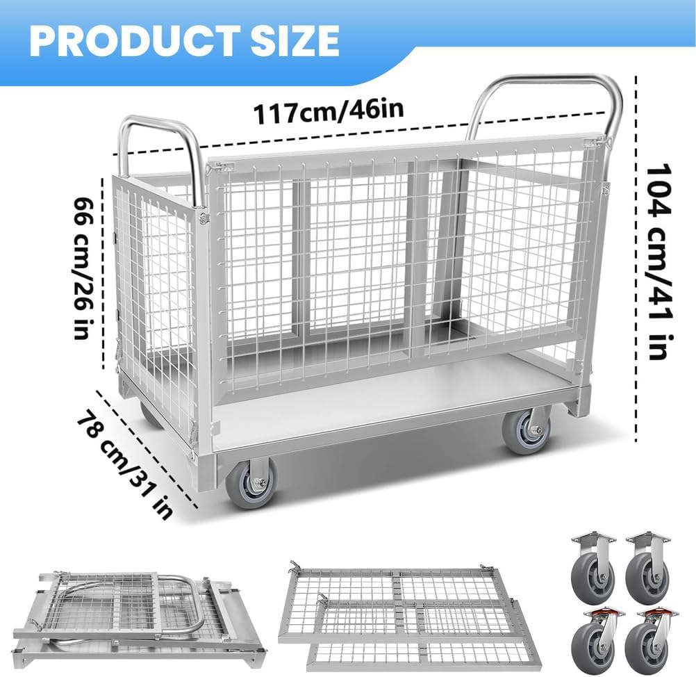 2200LBS 4 in 1 Platform Truck Cart with Cage Dolly