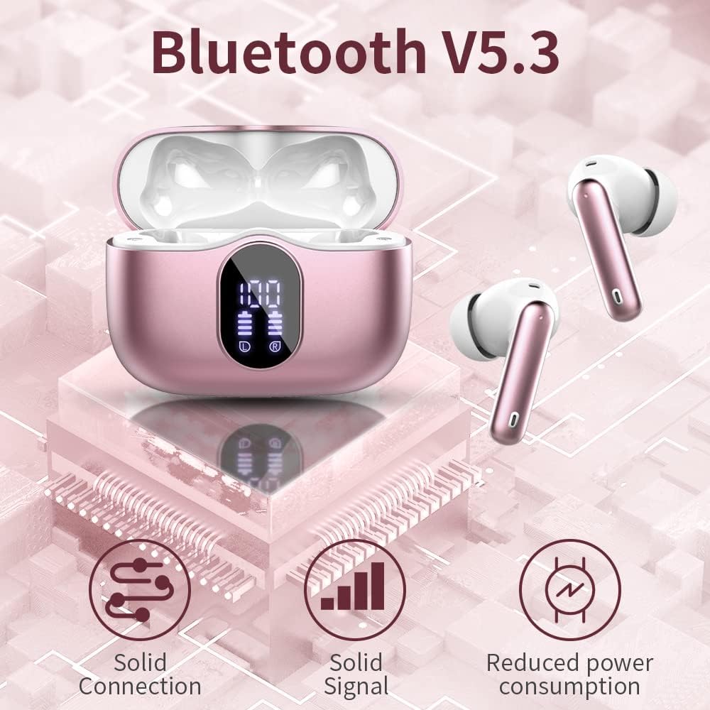 Wireless Bluetooth 5.3 Earbuds ENC Mic Deep Bass 36H LED Case