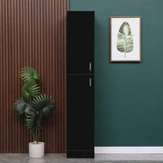 Tall Slim Storage Cabinet Black High Gloss Door Shelves