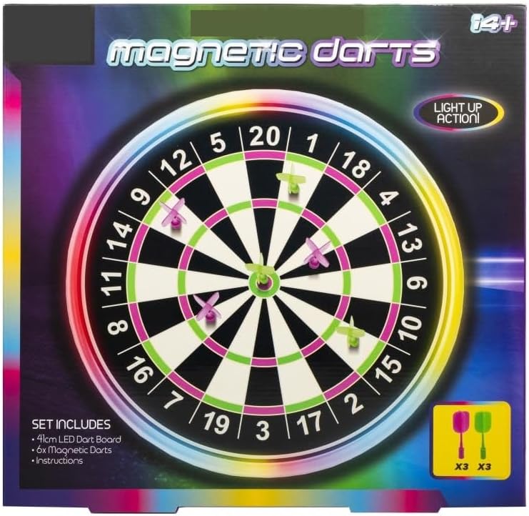 LED Magnetic Dartboard Set Light Up Safe Kids Game 6 Darts