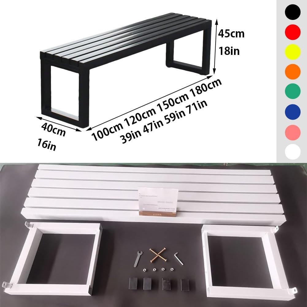 Metal Garden Bench Outdoor Patio Park Seat Backless Weatherproof 2-3 Seater