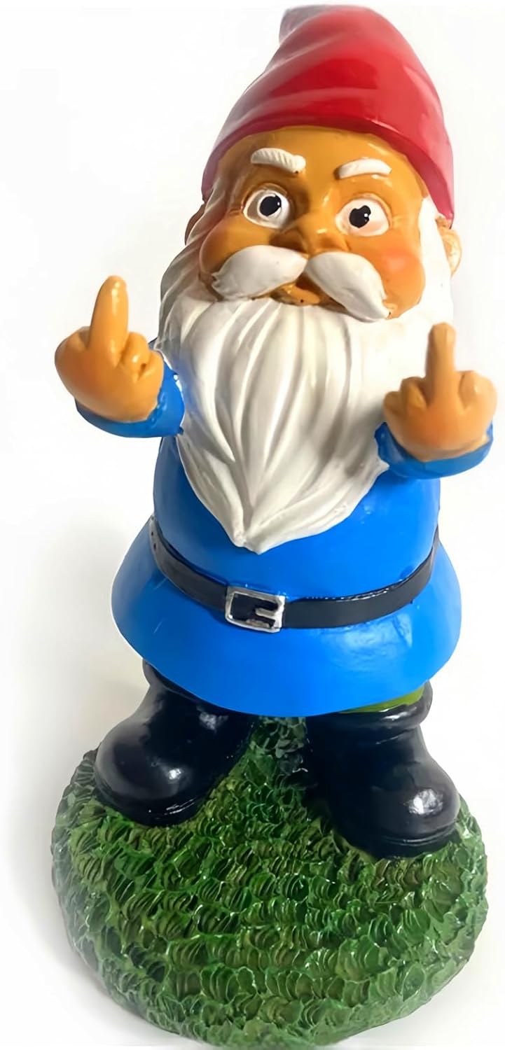 Funny Garden Gnome Middle Finger Statue Naughty Outdoor Decor