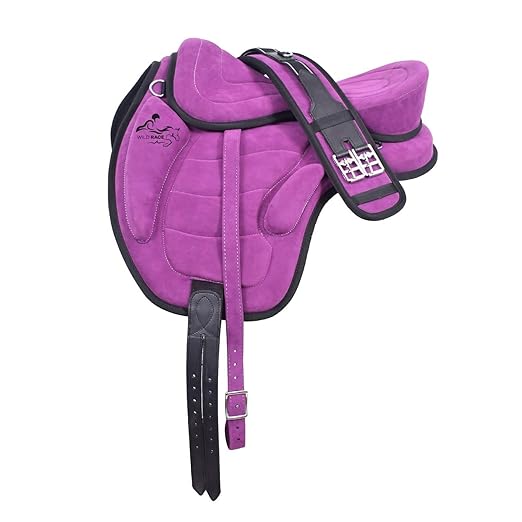 Treeless Suede Horse Saddle 18 Inch Purple Matching Girth