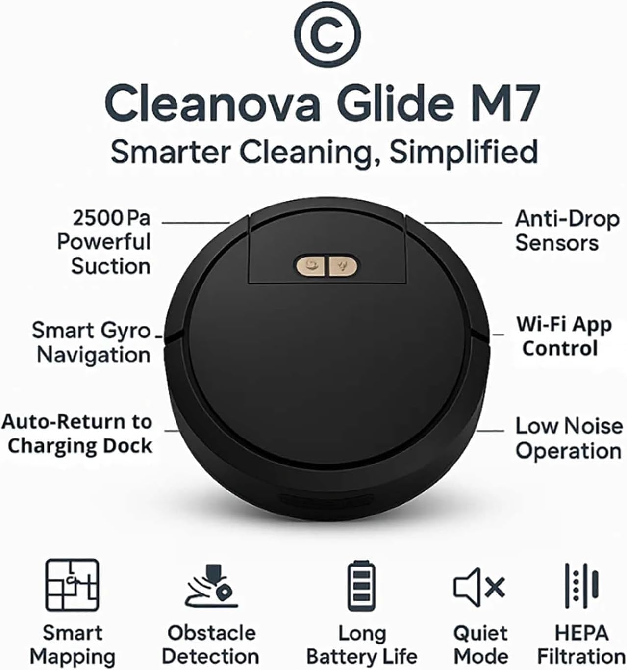 Robot Vacuum Mop Smart Mapping App Control Self Charging Slim Quiet