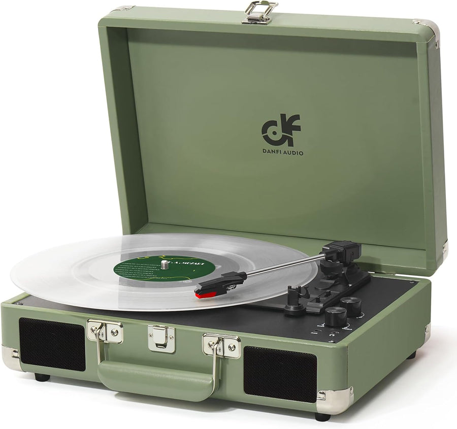 Portable Suitcase Record Player 3 Speed Sage Green