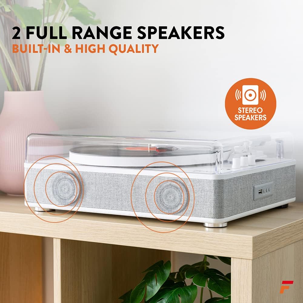 Modern Record Player with Speakers Bluetooth USB White with Case