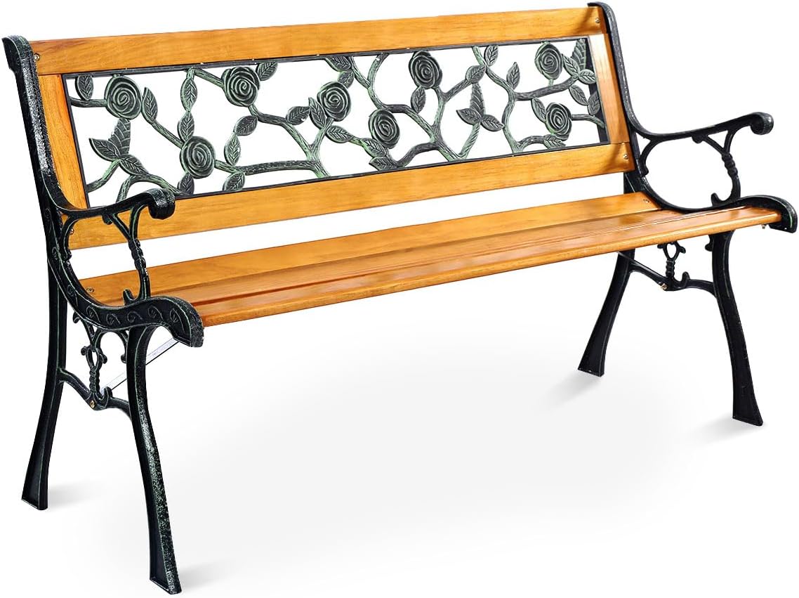 3 Seater Wooden Garden Bench Cast Iron Frame Patio Seat