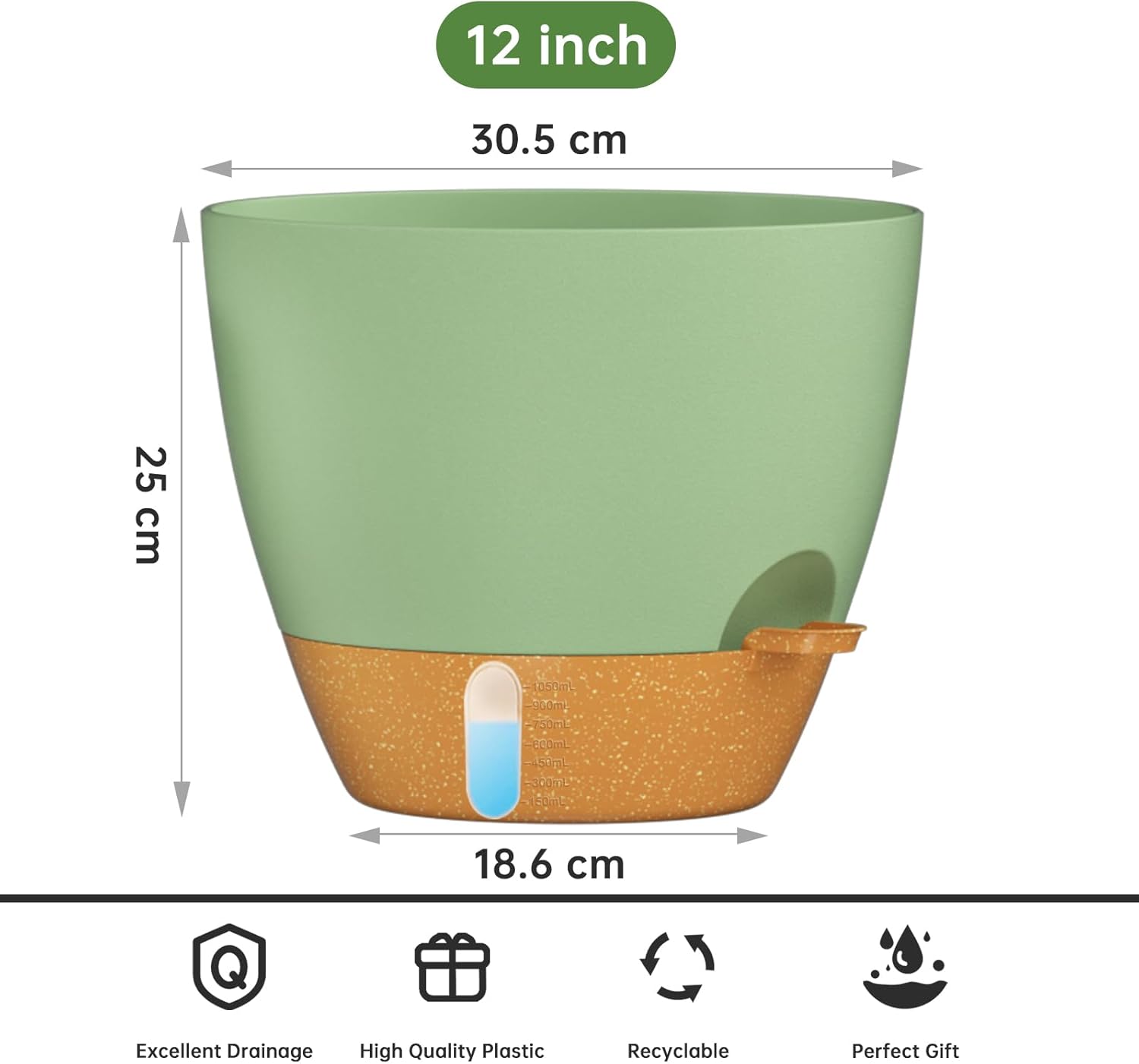 Self Watering Plant Pots 30cm Green Indoor Outdoor Planter Set 2