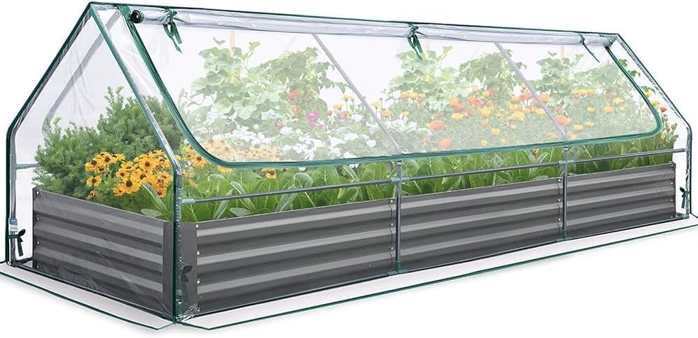 Large Raised Garden Bed with Greenhouse Cover 240x120cm Steel