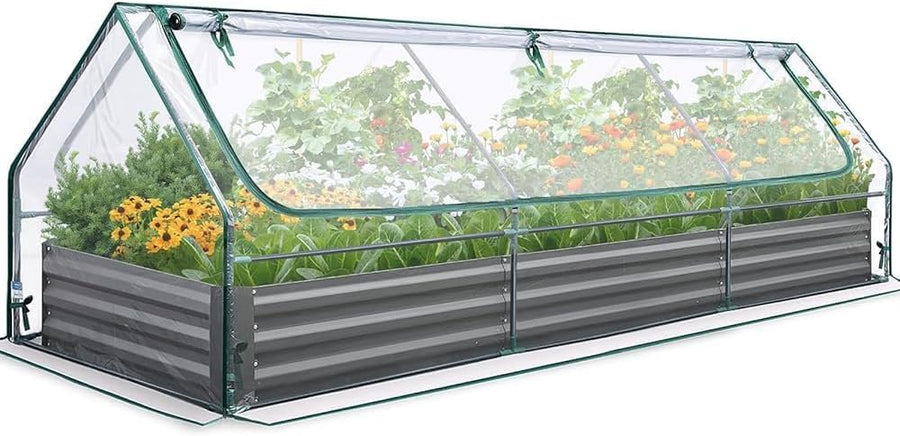 Large Raised Garden Bed with Greenhouse Cover 240x120cm Steel